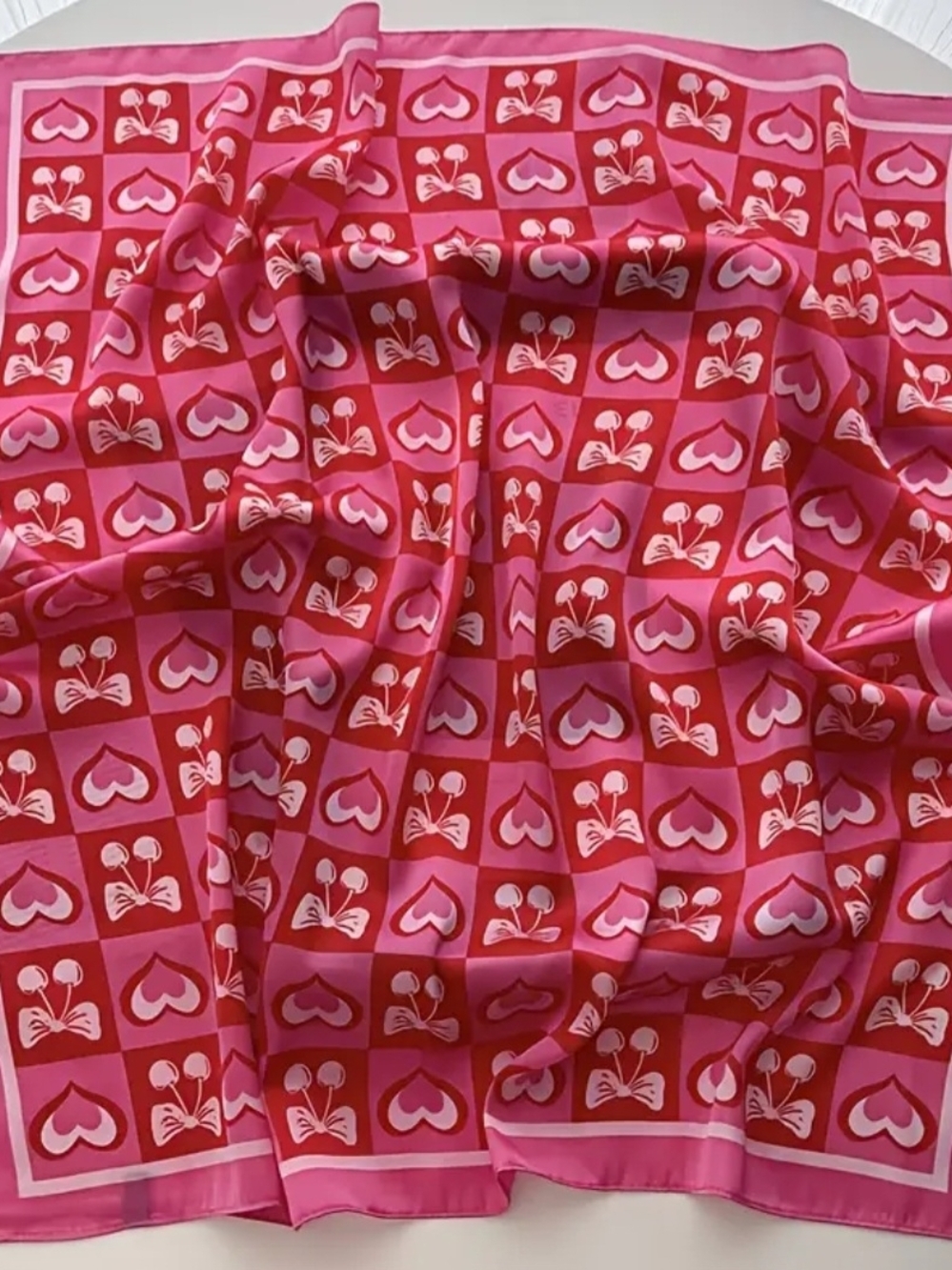 Pink and Red Heart & Bow Pattern Scarf
